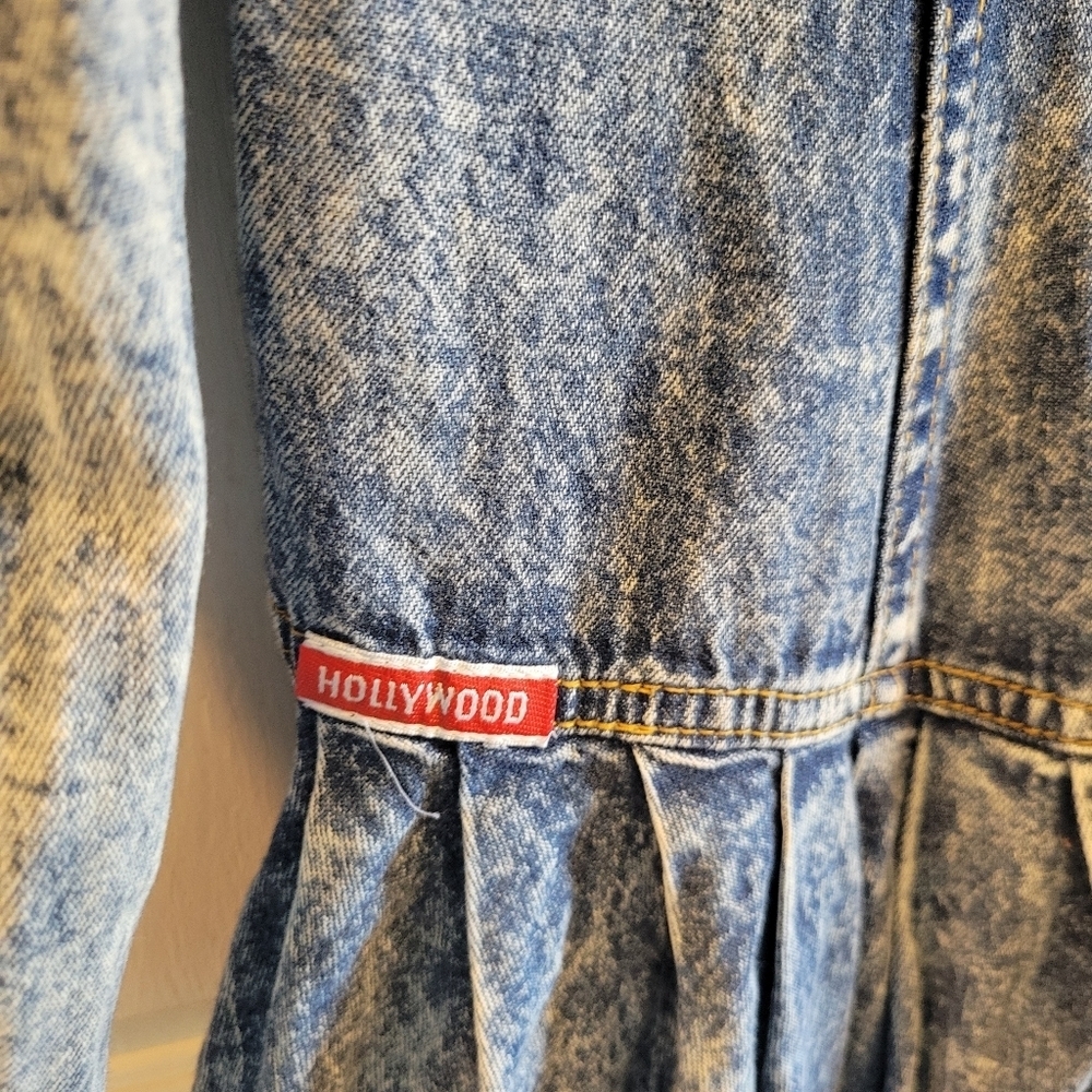 Vintage Contempo Casuals Hollywood Era Long Sleeve Acid Wash Denim Maxi Dress - Picture 7 of 11